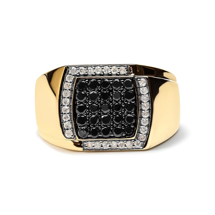 Men's 1 Ct. T.W. White and Treated Black Diamond Cushion Cluster Statement Ring in 10K Yellow Gold, photo 1