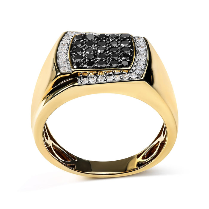 Men's 1 Ct. T.W. White and Treated Black Diamond Cushion Cluster Statement Ring in 10K Yellow Gold, photo 2