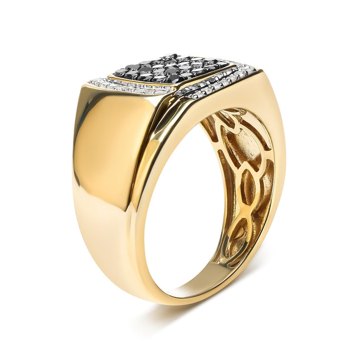 Men's 1 Ct. T.W. White and Treated Black Diamond Cushion Cluster Statement Ring in 10K Yellow Gold, photo 4