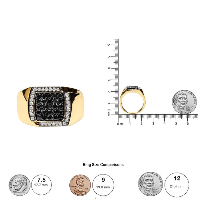 Men's 1 Ct. T.W. White and Treated Black Diamond Cushion Cluster Statement Ring in 10K Yellow Gold, photo 6