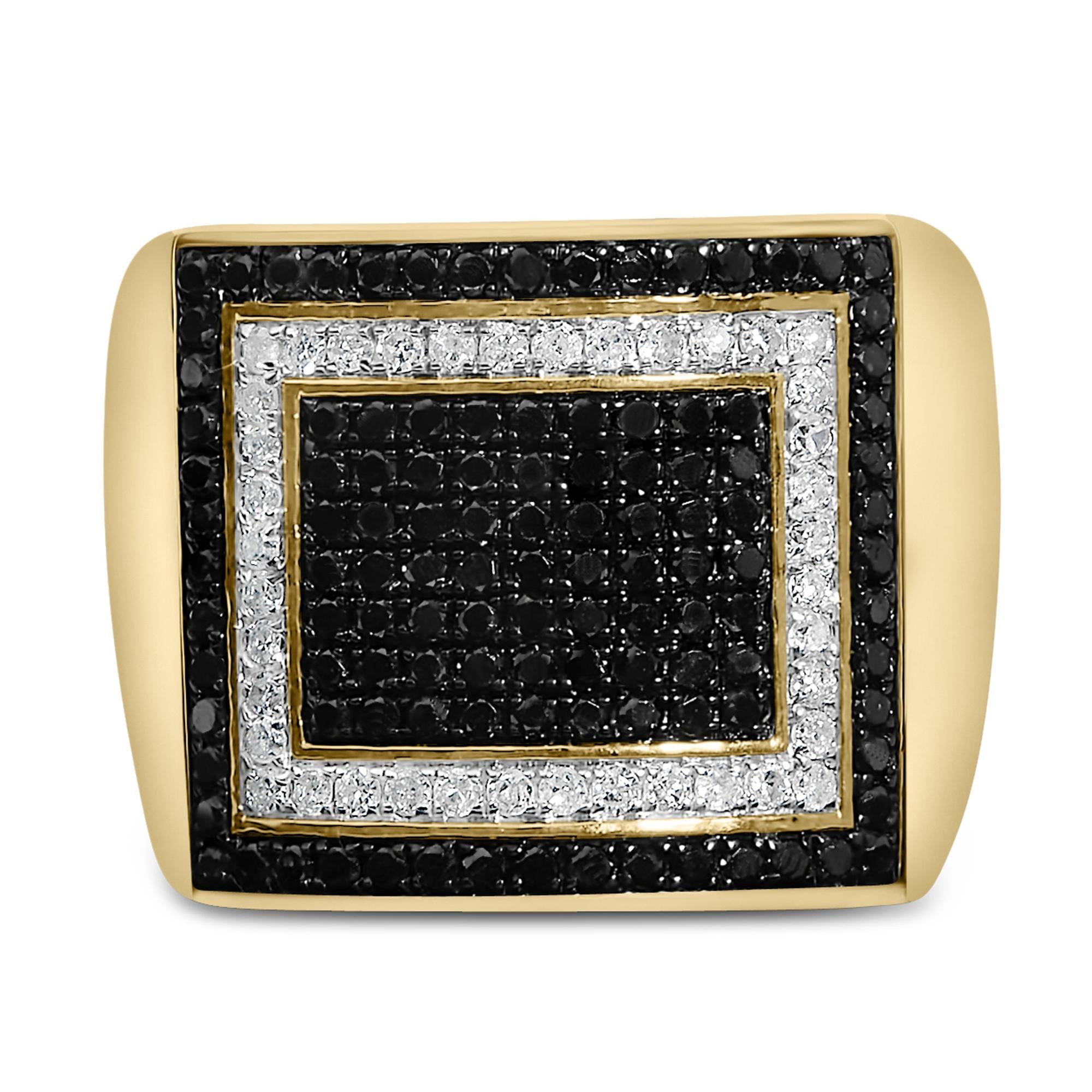 Anillo geométrico para hombre con diamantes blancos y negros tratados de 1 1/4 ct. p.t. en oro amarillo de 10K, foto 1