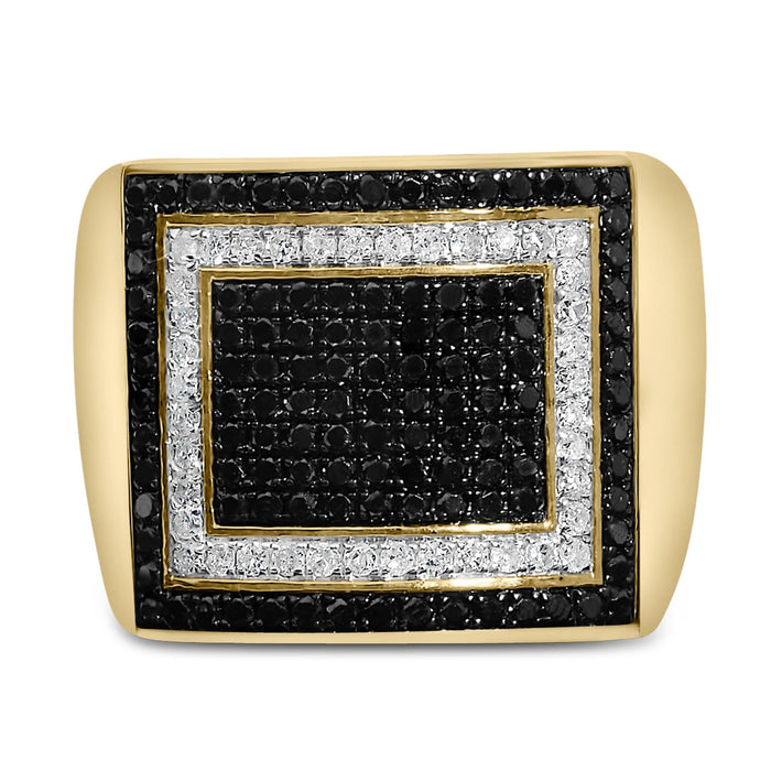 Anillo geométrico para hombre con diamantes blancos y negros tratados de 1 1/4 ct. p.t. en oro amarillo de 10K, foto 1