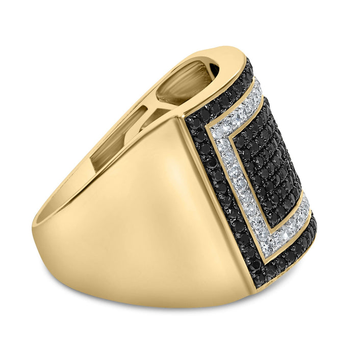 Anillo geométrico para hombre con diamantes blancos y negros tratados de 1 1/4 ct. p.t. en oro amarillo de 10K, foto 2