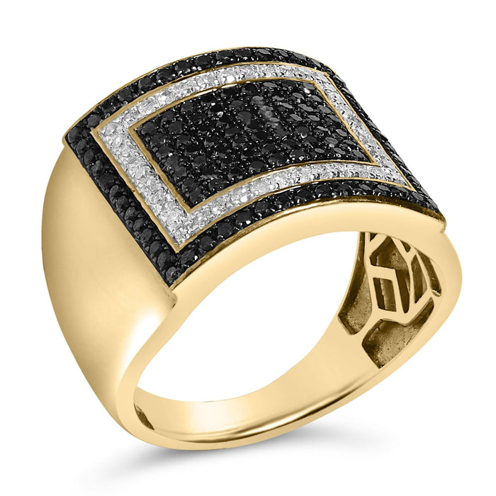 Anillo geométrico para hombre con diamantes blancos y negros tratados de 1 1/4 ct. p.t. en oro amarillo de 10K, foto 4