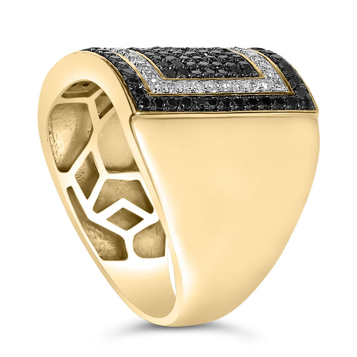 Anillo geométrico para hombre con diamantes blancos y negros tratados de 1 1/4 ct. p.t. en oro amarillo de 10K, foto 5