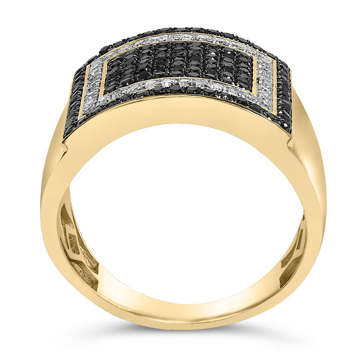 Anillo geométrico para hombre con diamantes blancos y negros tratados de 1 1/4 ct. p.t. en oro amarillo de 10K, foto 6
