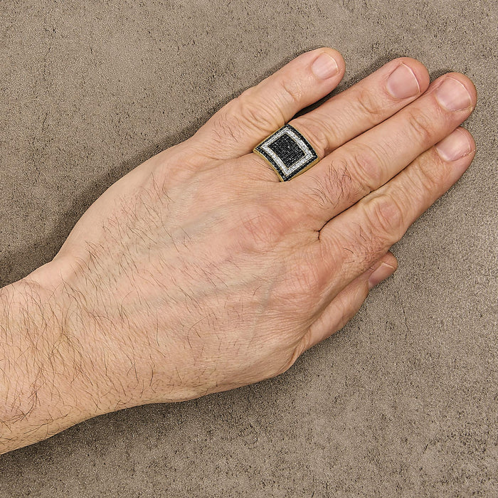Anillo geométrico para hombre con diamantes blancos y negros tratados de 1 1/4 ct. p.t. en oro amarillo de 10K, foto 3