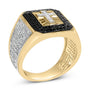 Men's 1 1/2 Ct. T.W. White and Treated Black Diamond Cross Signet Ring in 10K Yellow Gold, photo 4