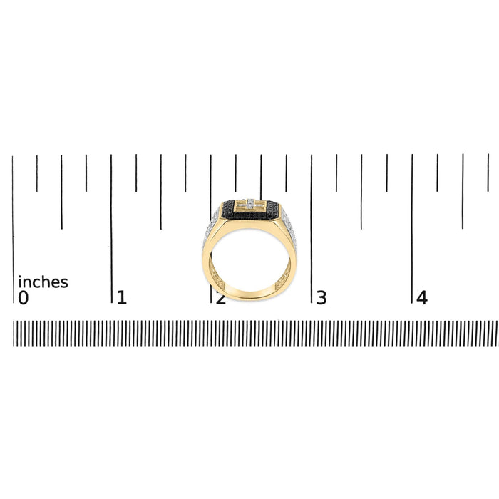 Men's 1 1/2 Ct. T.W. White and Treated Black Diamond Cross Signet Ring in 10K Yellow Gold, photo 7