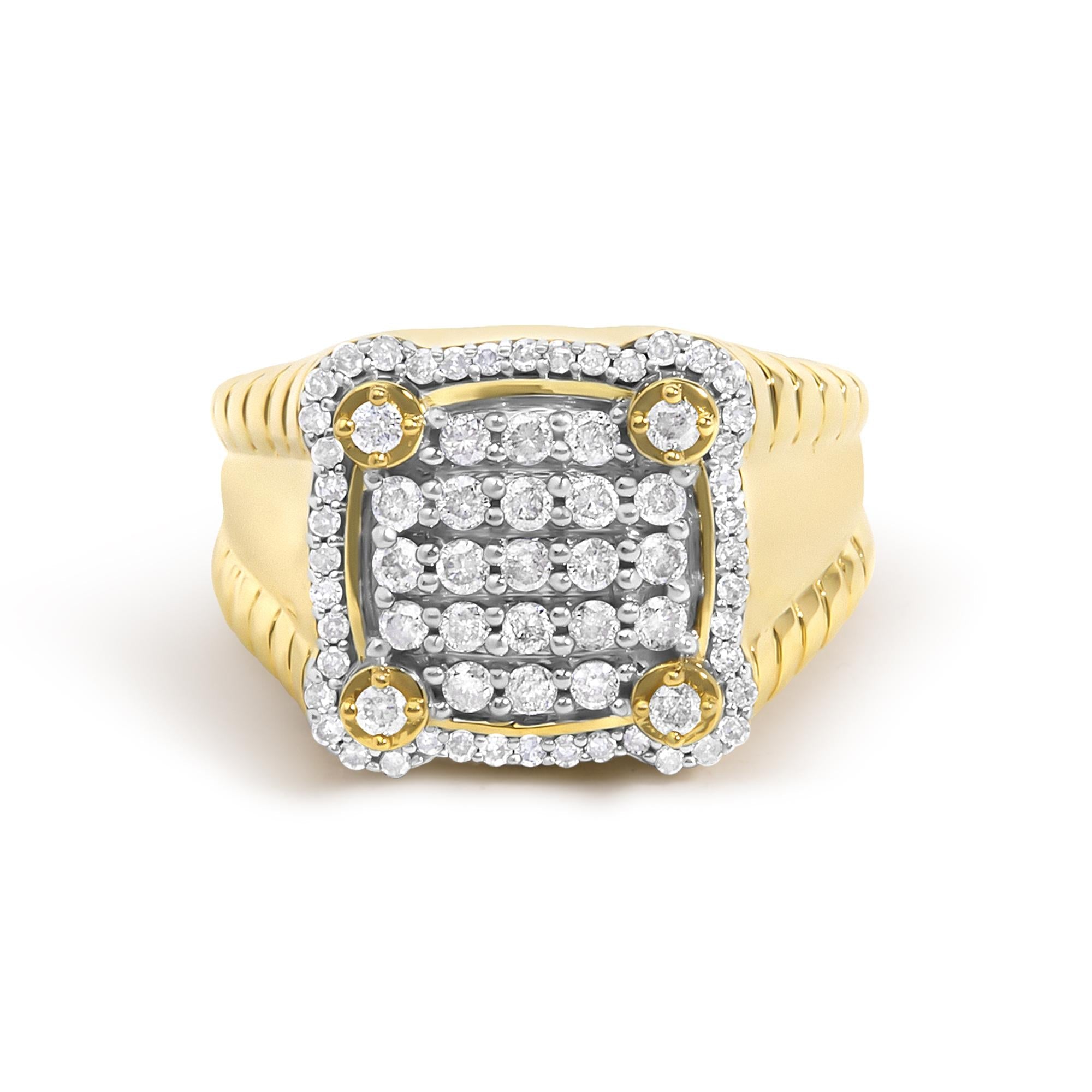 Men's 1 Ct. T.W. Diamond Square Motif Band Ring in 14K Yellow Gold-Plated Sterling Silver, photo 1