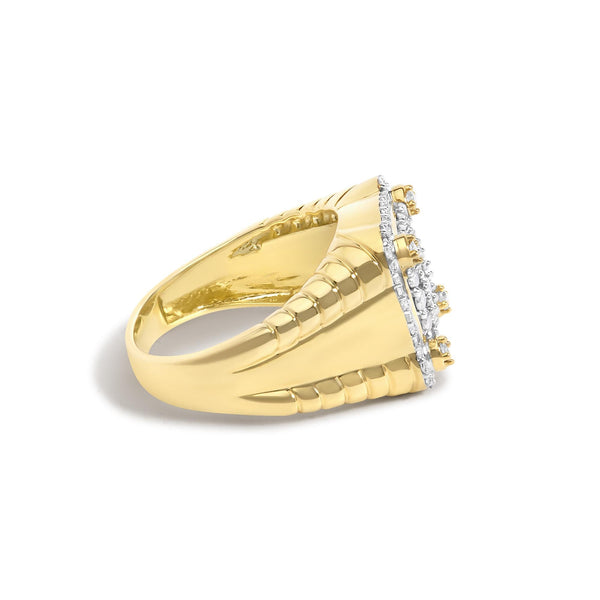 Anillo de banda para hombre con motivo cuadrado y diamantes de 1 ct. p.t. en plata de ley bañada en oro amarillo de 14K, foto 2