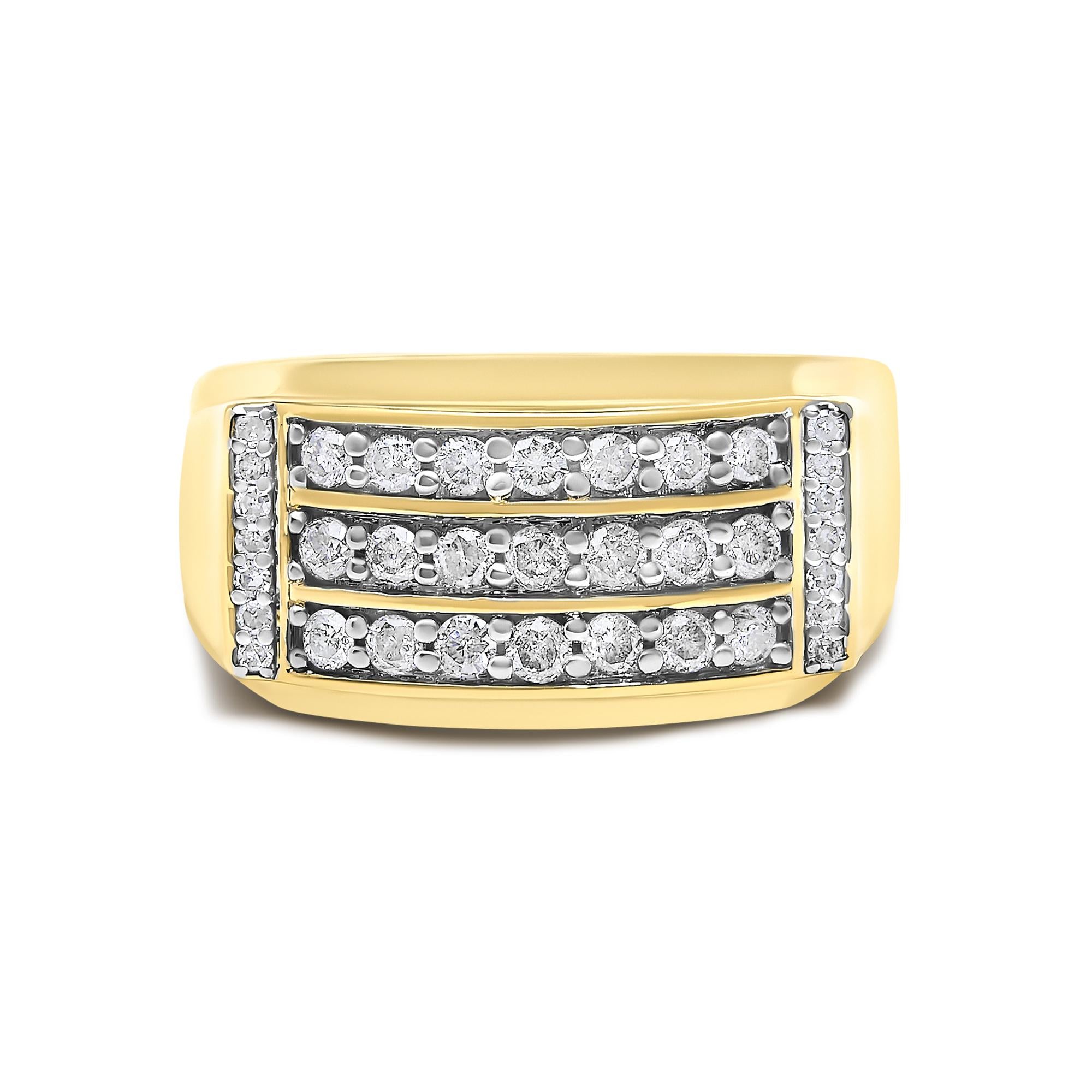 Men's 3/4 Ct. T.W. Diamond 3 Row Band Ring in 14K Yellow Gold-Plated Sterling Silver, photo 1