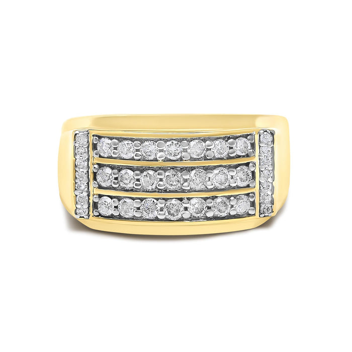 Men's 3/4 Ct. T.W. Diamond 3 Row Band Ring in 14K Yellow Gold-Plated Sterling Silver, photo 1