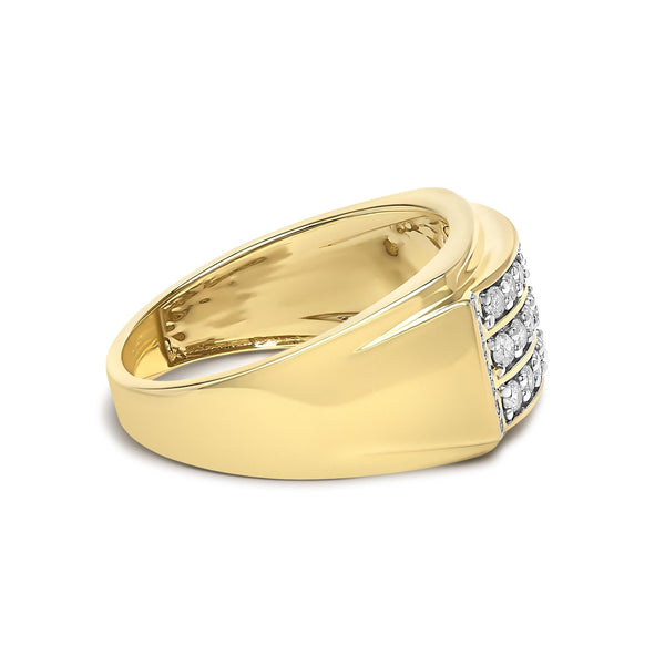 Anillo de banda de 3 hileras para hombre con diamantes de 3/4 ct. p.t. en plata de ley bañada en oro amarillo de 14K, foto 2