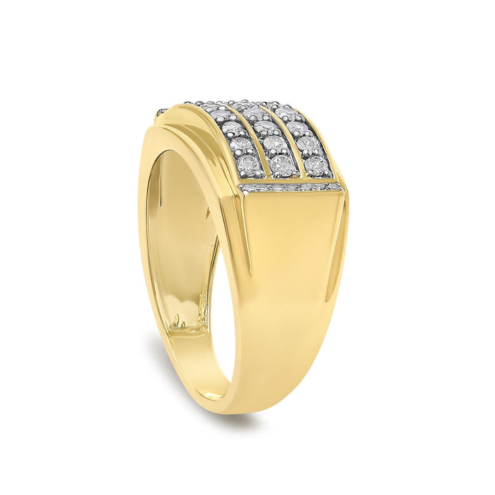 Men's 3/4 Ct. T.W. Diamond 3 Row Band Ring in 14K Yellow Gold-Plated Sterling Silver, photo 5