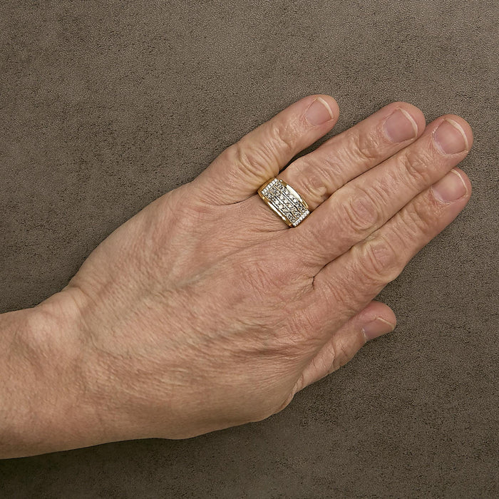 Men's 3/4 Ct. T.W. Diamond 3 Row Band Ring in 14K Yellow Gold-Plated Sterling Silver, photo 3