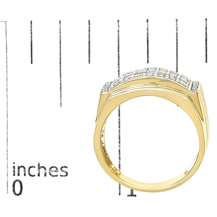 Men's 3/4 Ct. T.W. Diamond 3 Row Band Ring in 14K Yellow Gold-Plated Sterling Silver, photo 7