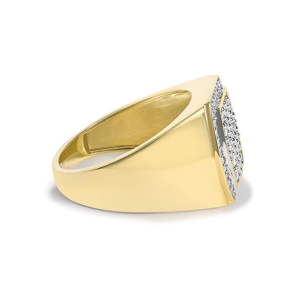 Anillo para hombre con cabeza cojín, halo y diamantes de 3/4 ct. p.t. en plata de ley bañada en oro amarillo de 14K, foto 2