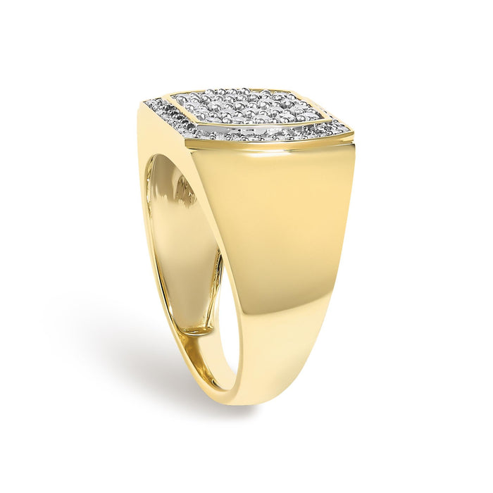 Anillo para hombre con cabeza cojín, halo y diamantes de 3/4 ct. p.t. en plata de ley bañada en oro amarillo de 14K, foto 5