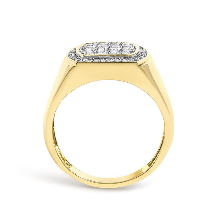 Anillo para hombre con cabeza cojín, halo y diamantes de 3/4 ct. p.t. en plata de ley bañada en oro amarillo de 14K, foto 6