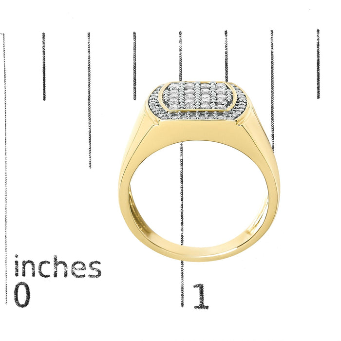 Anillo para hombre con cabeza cojín, halo y diamantes de 3/4 ct. p.t. en plata de ley bañada en oro amarillo de 14K, foto 7