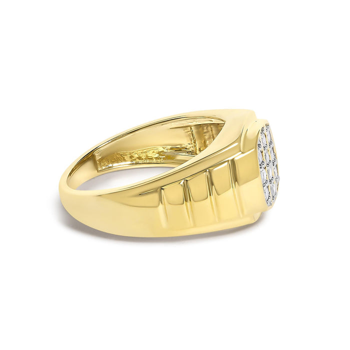 Anillo de banda acanalada para hombre con diamantes de 1/3 ct. p.t. en plata de ley bañada en oro amarillo de 14K, foto 2