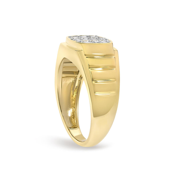 Anillo de banda acanalada para hombre con diamantes de 1/3 ct. p.t. en plata de ley bañada en oro amarillo de 14K, foto 5