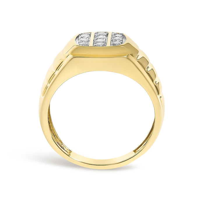 Anillo de banda acanalada para hombre con diamantes de 1/3 ct. p.t. en plata de ley bañada en oro amarillo de 14K, foto 6