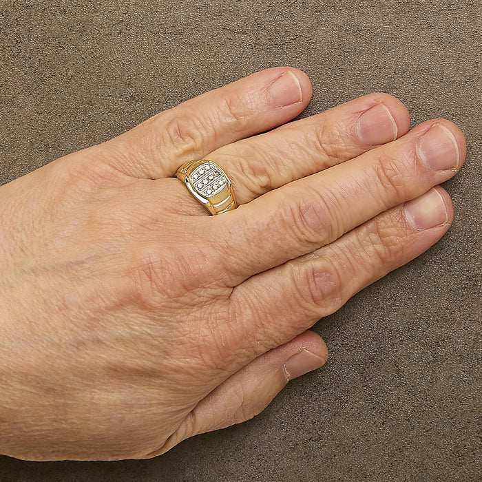 Anillo de banda acanalada para hombre con diamantes de 1/3 ct. p.t. en plata de ley bañada en oro amarillo de 14K, foto 3