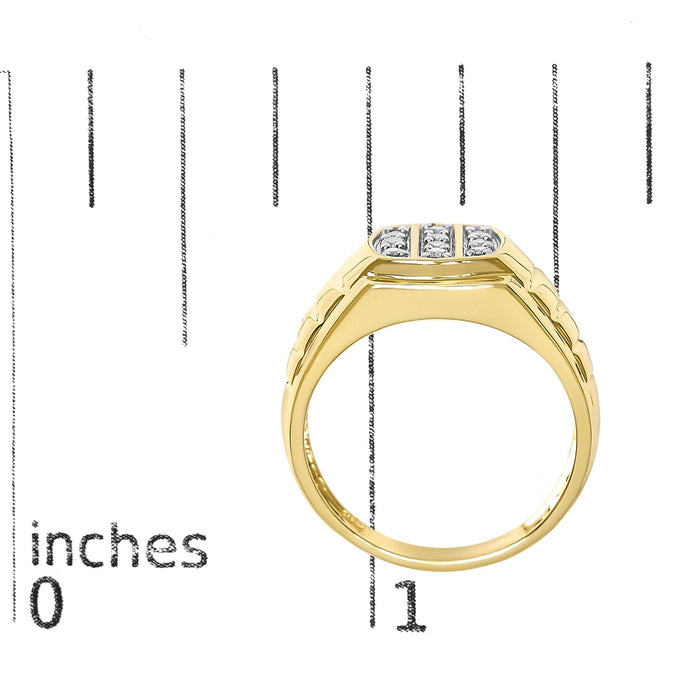 Anillo de banda acanalada para hombre con diamantes de 1/3 ct. p.t. en plata de ley bañada en oro amarillo de 14K, foto 7