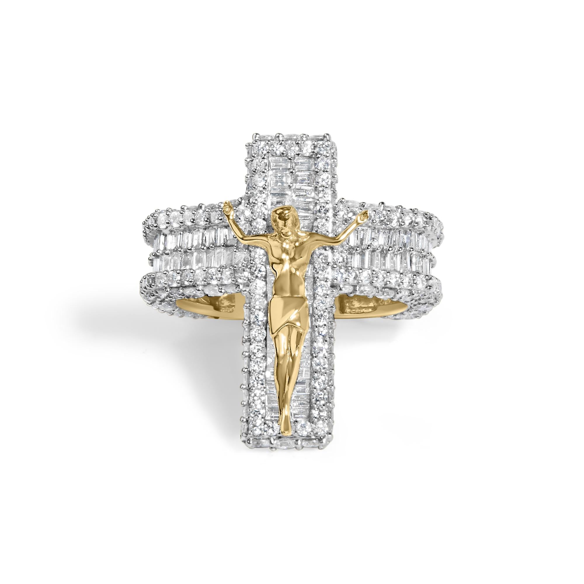 Men's 5 2/5 Ct. T.W. Diamond Jesus Crucifix Cross Cocktail Ring in 10K Yellow Gold, photo 1