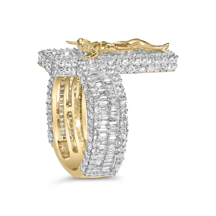 Men's 5 2/5 Ct. T.W. Diamond Jesus Crucifix Cross Cocktail Ring in 10K Yellow Gold, photo 5