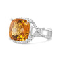 1/3 Ct. T.W. 12mm Cushion-Cut Yellow Citrine Gemstone and Round Pavé-Set Diamond Ring in 14K White Gold, photo 2