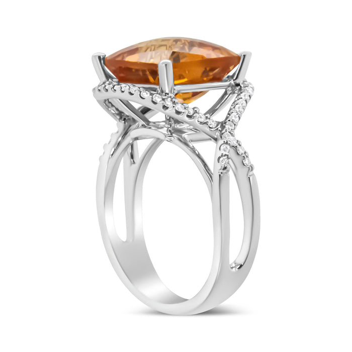 1/3 Ct. T.W. 12mm Cushion-Cut Yellow Citrine Gemstone and Round Pavé-Set Diamond Ring in 14K White Gold, photo 5