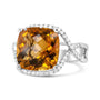 1/3 Ct. T.W. 12mm Cushion-Cut Yellow Citrine Gemstone and Round Pavé-Set Diamond Ring in 14K White Gold, photo 7