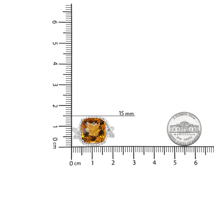 1/3 Ct. T.W. 12mm Cushion-Cut Yellow Citrine Gemstone and Round Pavé-Set Diamond Ring in 14K White Gold, photo 8