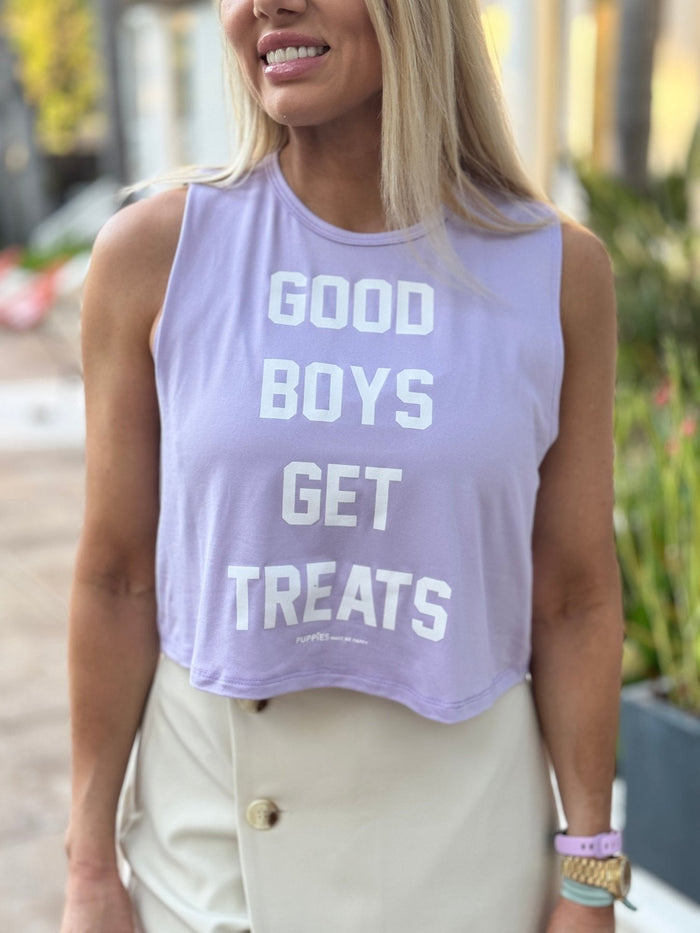 Good Boys Get Treats Crop Tank in lilac