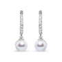 Aretes de aro Huggie colgantes con perla cultivada de agua dulce de 6x6mm y detalles de diamante en oro blanco de 10K, foto 1
