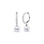 Aretes de aro Huggie colgantes con perla cultivada de agua dulce de 6x6mm y detalles de diamante en oro blanco de 10K, foto 2