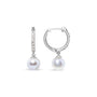 Aretes de aro Huggie colgantes con perla cultivada de agua dulce de 6x6mm y detalles de diamante en oro blanco de 10K, foto 4