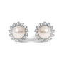 Aretes de botón de halo estilo reliquia familiar con perla cultivada y detalles de diamante en oro blanco de 10K, foto 1