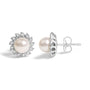 Aretes de botón de halo estilo reliquia familiar con perla cultivada y detalles de diamante en oro blanco de 10K, foto 4