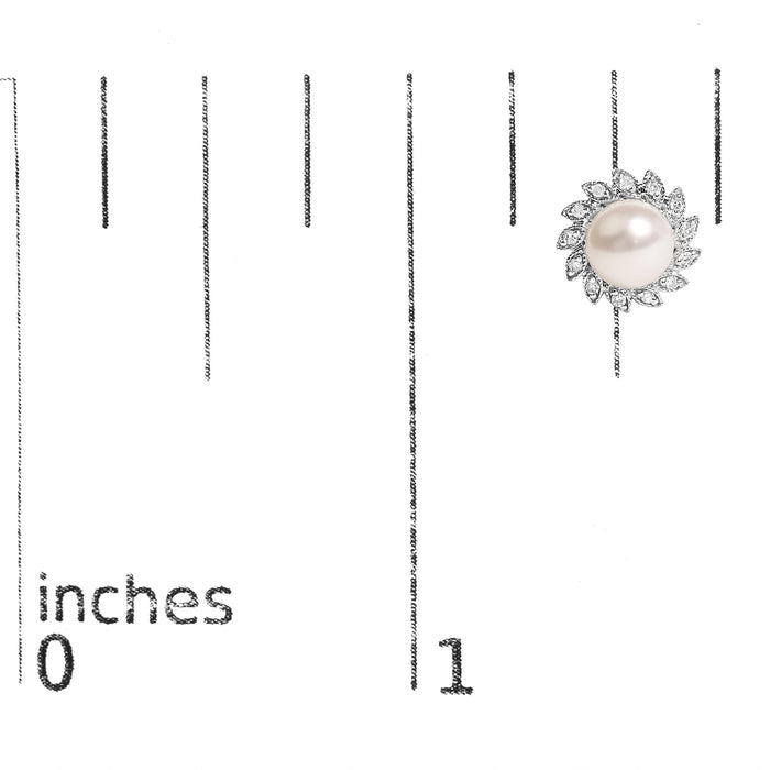 Aretes de botón de halo estilo reliquia familiar con perla cultivada y detalles de diamante en oro blanco de 10K, foto 5