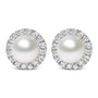 Aretes de botón con halo de diamantes de 1/7 ct. p.t. y perla cultivada de agua dulce de 4.5mm en oro blanco de 10K, foto 1
