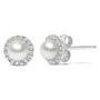 Aretes de botón con halo de diamantes de 1/7 ct. p.t. y perla cultivada de agua dulce de 4.5mm en oro blanco de 10K, foto 2