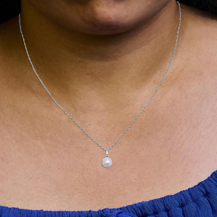 5mm Cultured Pearl and Diamond Accent Halo Pendant Necklace in 10K White Gold, photo 3