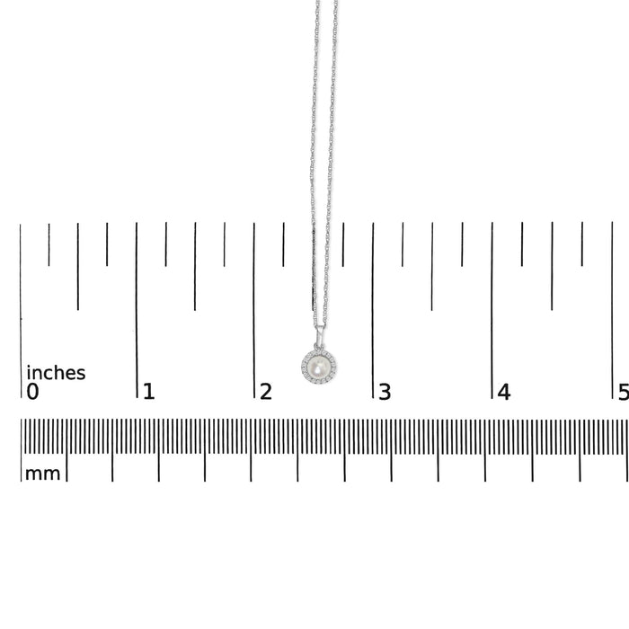 5mm Cultured Pearl and Diamond Accent Halo Pendant Necklace in 10K White Gold, photo 5