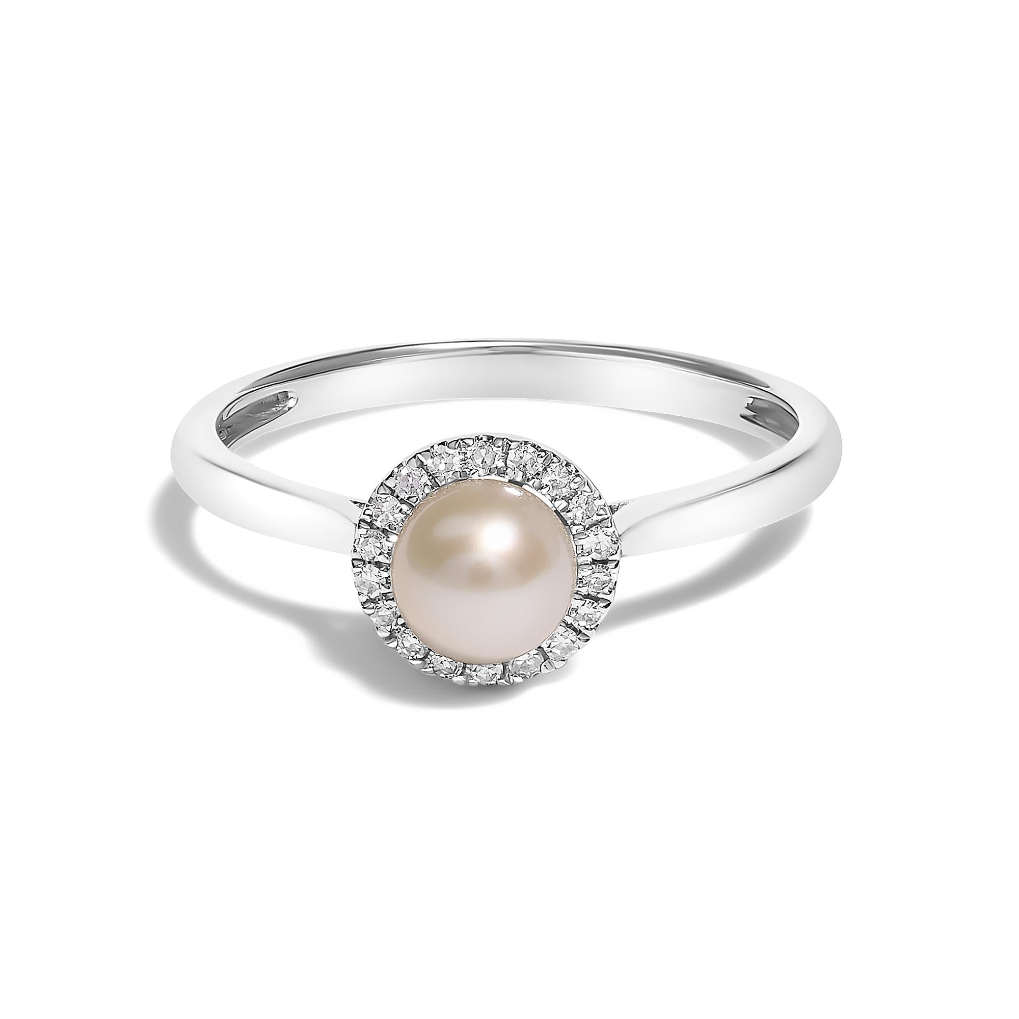5mm Cultured Freshwater Pearl and Diamond Halo Ring in 10K White Gold, photo 1