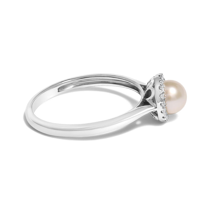5mm Cultured Freshwater Pearl and Diamond Halo Ring in 10K White Gold, photo 2