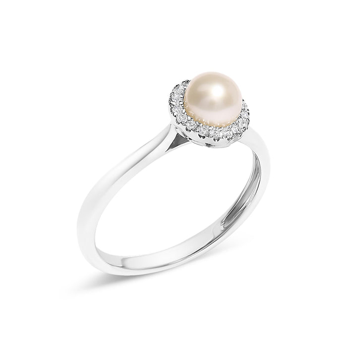 5mm Cultured Freshwater Pearl and Diamond Halo Ring in 10K White Gold, photo 4